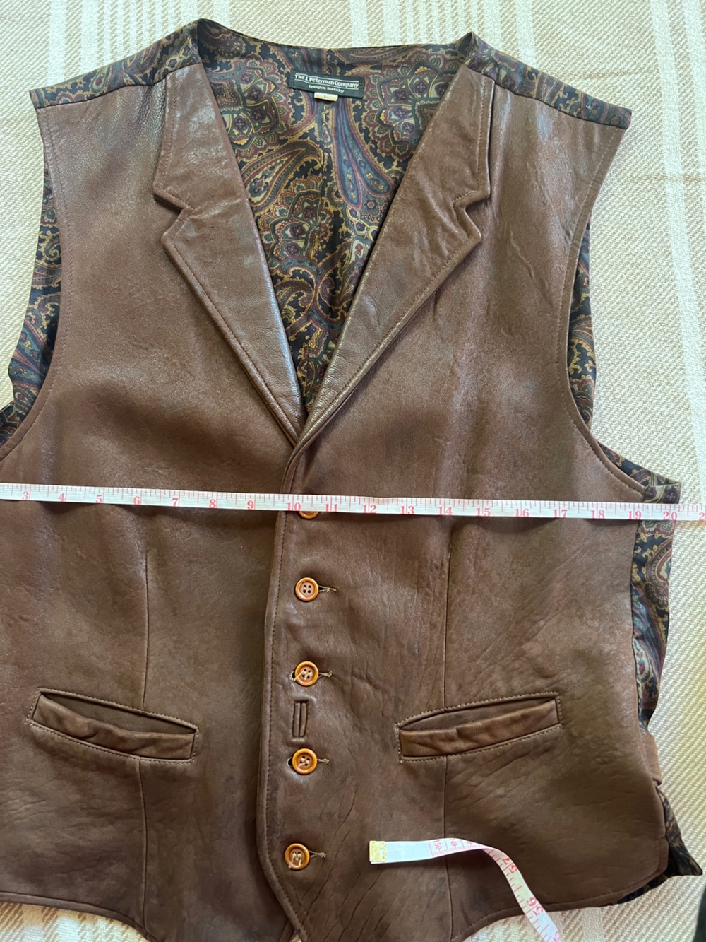 The J Peterman Company Brown Leather Men's Vest Large - paisley back western - Picture 4 of 5